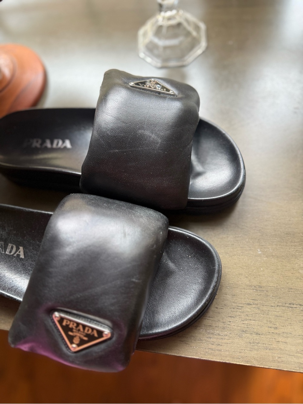 Prada Soft Padded Nappa Leather Slides Black - Picture 15 of 15